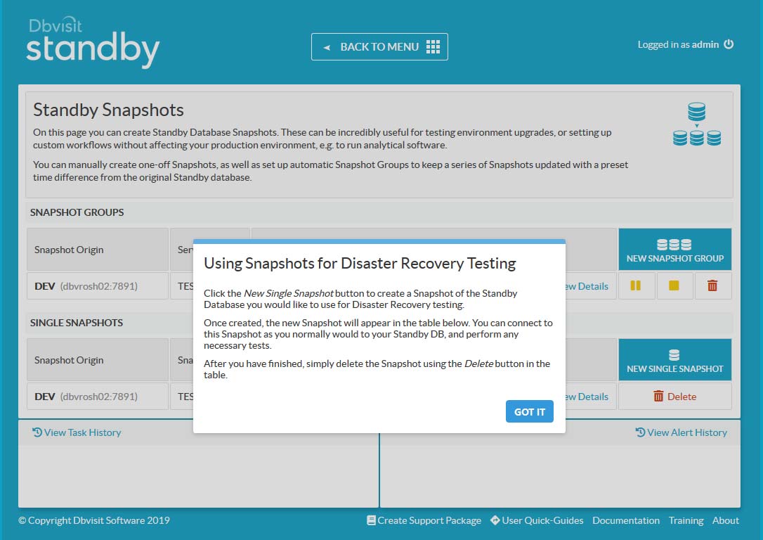 Dbvisit Standby Snapshot Option Dbvisit Support